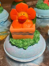 Load image into Gallery viewer, Flower Rubber Duckie Bubble Bath Bomb.
